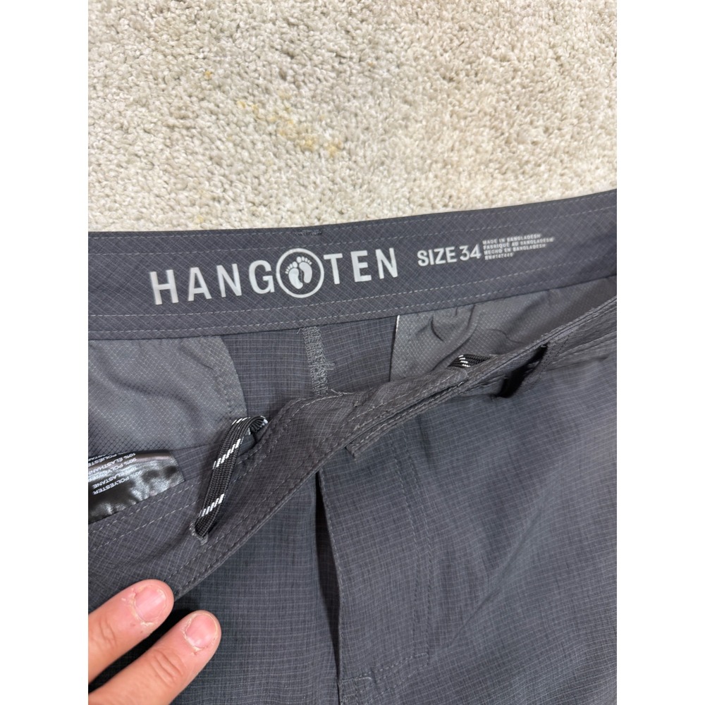 Hang Ten Mens Hybrid Shorts Charcoal Grey Textured Grid Stretch Size 34 - Picture 4 of 5